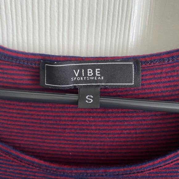 VIBE Sportswear Striped T-Shirt Mini Dress Women's Size Small Dark Red & Blue - Picture 3 of 6